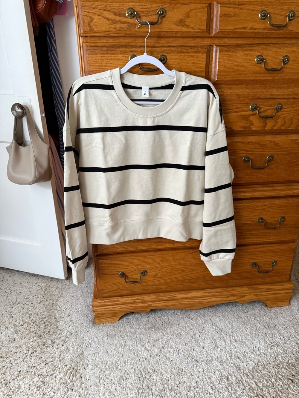 lululemon athletica Cream and Black Striped Crew Sweatshirt